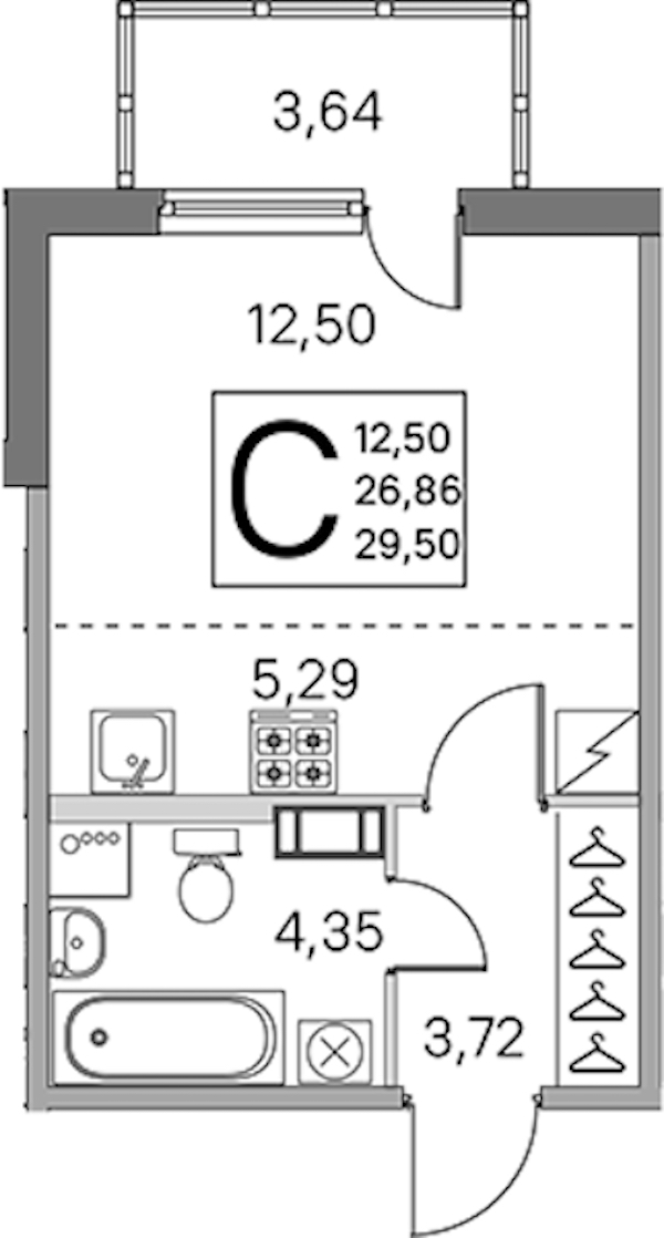 Квартира студия 25.86 м², 4/5 эт., ЖК «ЮгТаун. Олимпийские кварталы»